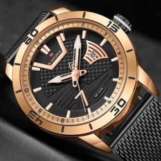 NAVIFORCE NF9155A Stainless Steel Mesh Date Function Luxury Watch For Men - Black/RoseGold