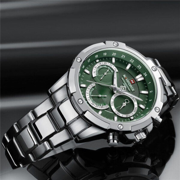 NAVIFORCE NF9196 Men's Quartz Stainless Steel Chronograph Complete Calendar Wristwatch - Silver/Green