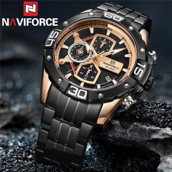 NAVIFORCE NF8018 Modern Casual Design Multi-function Stainless Chronograph Watch For Men - Black/RoseGold