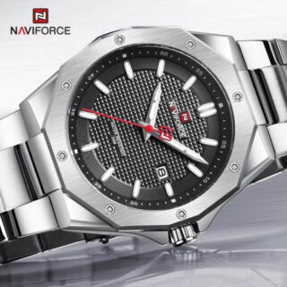NAVIFORCE NF9200 Men's Quartz Polygon Vogue Stainless Steel Date Function Watch - Silver/Black