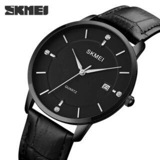 SKMEI 1801 Men's Business Calendar Leather Strap Classic Diamond Quartz Watch - Black