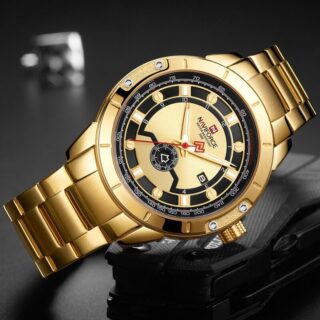 NAVIFORCE Nf9166 Day Date Function Analog Quartz Stainless Steel Watch For Men - Golden