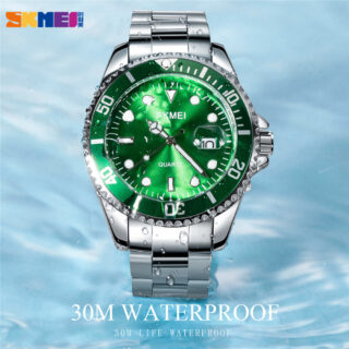 SKMEI 1779 Rolex Design Luminous Display Luxury Stainless Steel Watch For Men - Green/Silver