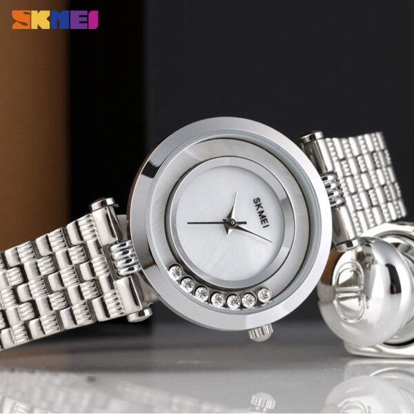 SKMEI 1784 Classic Elegant Stainless Steel Diamond Quartz Watch For Women - Silver