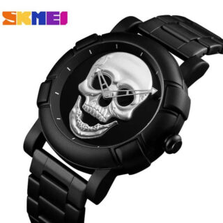 SKMEI 9178 Men Fashion Skull Creative Stainless Steel Waterproof Quartz Wrist Watch - Black/White