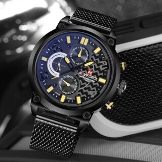 NAVIFORCE NF9068 Chronograph Watch With Mesh Stainless Strap For Men - Black/Yellow