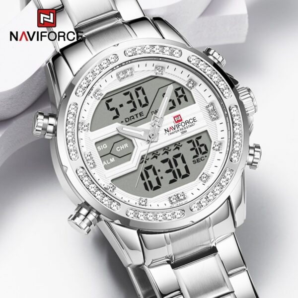 NaviForce NF9190 Dual Time MultiFunction Luxury Stainless Steel Watch - Silver