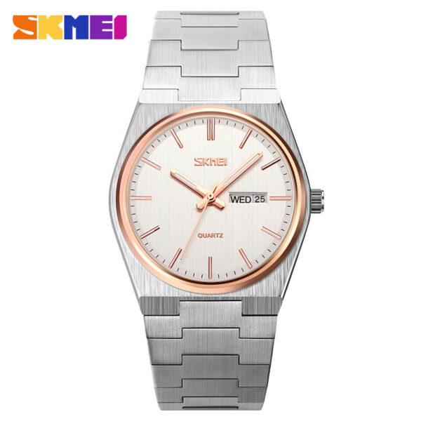 SKMEI 9288 Date Display Stainless Steel Quartz Watch For Men - Silver