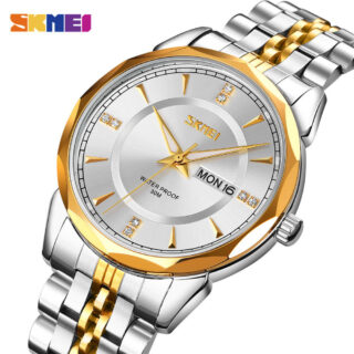 SKMEI 9268 Fashionable Geometric Cutting Watch For Men - Silver/Golden