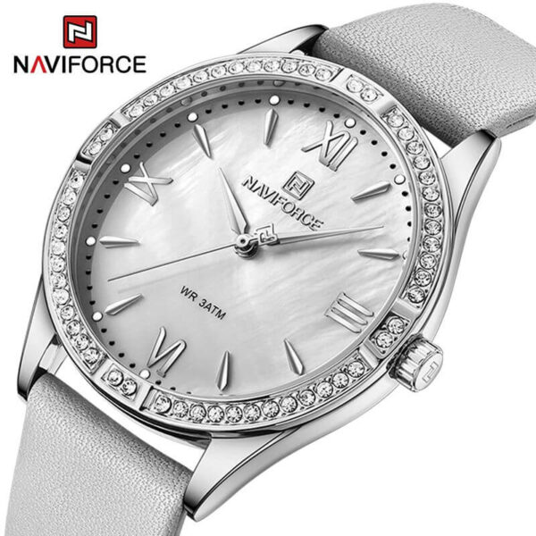 NaviForce NF5038 Fashionable Diamond Studded Dial Watch For Women - Grey