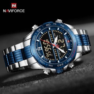 NAVIFORCE NF9195 Men's Dual Display Stainless Steel Day Date Watch - Silver/Blue