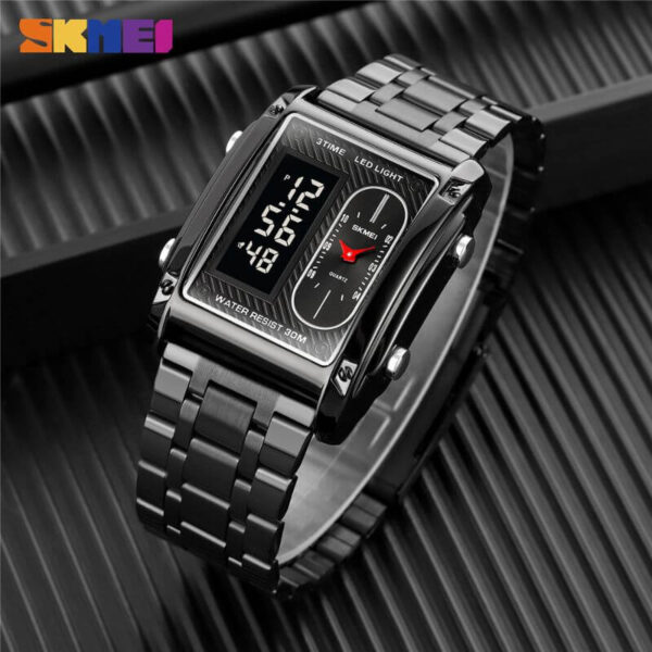 SKMEI 1868 Casual Rectangle Dial Men Stopwatch Digital Analog Luminous Stainless Steel - Black