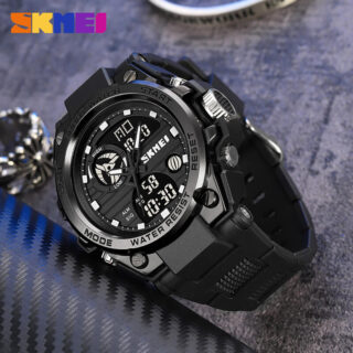 SKmei 2031 Men Watch Multifunction Chrono Digital Analog Movement Back Light Sport - Black