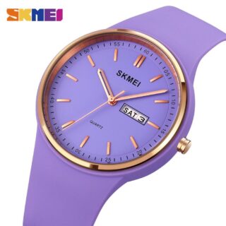 SKMEI 1747 Women's Top Luxury Round Dial Date Day Display Silicon Strap Quartz Moment Watch - Purple