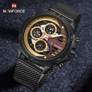 NaviForce NF9110 Luxury Chronograph Analog Quartz Mesh Stainless Steel Casual Watch For Men - Black/Gold