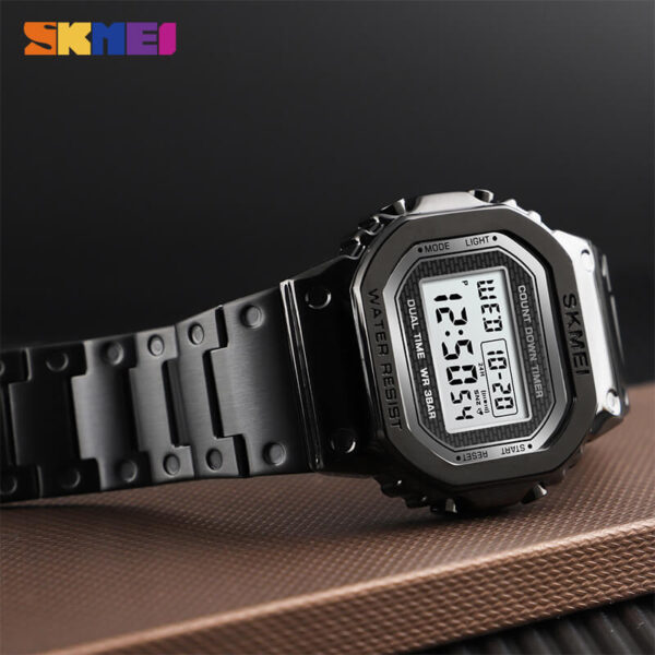 SKMEI 1456 Men's Stainless Steel Countdown Time Zone Waterproof LED Electronic Digital watch - Black