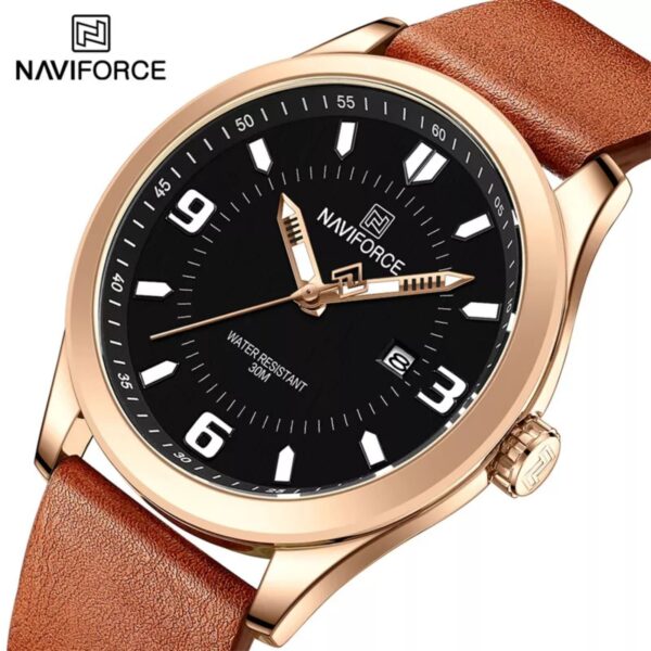 NaviForce NF8024 Slim Dial Date Display Wristwatch For Men - Black/Brown