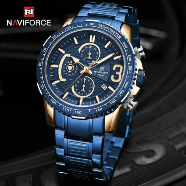 NAVIFORCE NF8017 Men's Business Multifunction Stainless Steel Quartz Watch - Blue/RoseGold