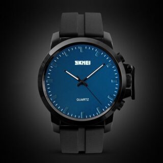 SKMEI 1208 Men's Business Style Simple Large Dial Waterproof Silicone Strap Quartz Watch - Black/Blue