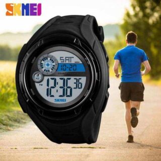 SKMEI 1470 New Sports Chronograph Alarm 2 Time Week Display Digital Wristwatch For Men -Black