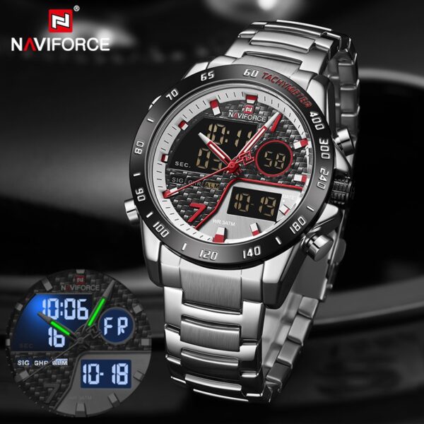 NAVIFORCE NF9171 Dual Movement Digital Analog Function Quartz Watch - Silver