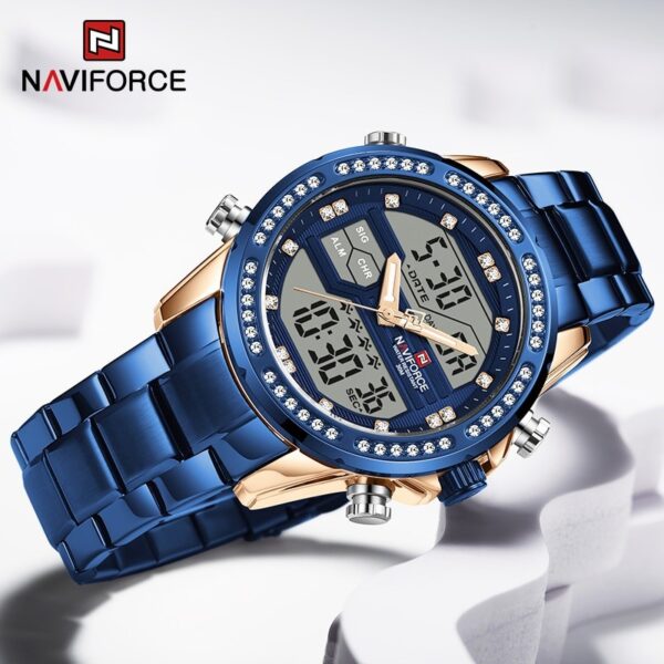 NaviForce NF9190 Dual Time MultiFunction Luxury Stainless Steel Watch - Blue