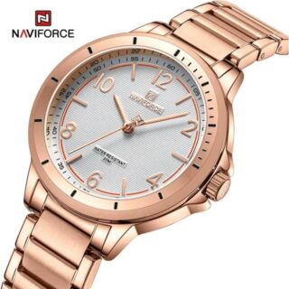 NaviForce NF 5021 Classic Elegant Numeral Index Minimalist Stainless Steel Quartz Watch For Women - RoseGold/White