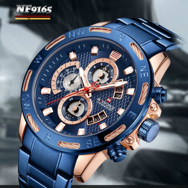 NAVIFORCE Nf9165 Luxury Stainless Steel Chronograph Watch For Men - Blue