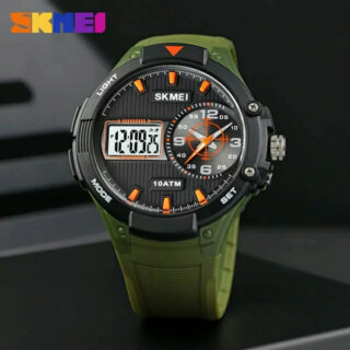 SKMEI 1761 Men's Fashion Analog Digital Creative 3 -Time Alarm Sports LED Stopwatch - Green