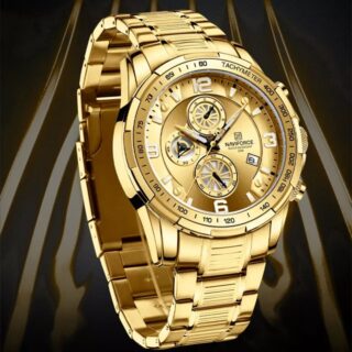 NaviForce NF8020 Fashion Multifunction Chronograph Date Display Stainless Steel Wristwatch For Men - Golden