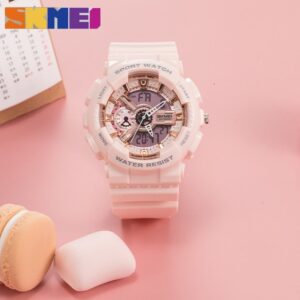 SKMEI 1688 Sports Fashion Chronograph Dual Display Alarm EL Light Watch For Women - Pink