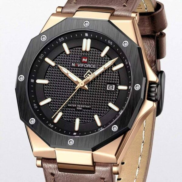 NaviForce NF9200 Quartz Polygon Vogue Date Function Watch For Men - Brown