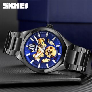 Skmei 9258 Fashion Men Watch Mechanical Hollow Dial Luxury Stainless Steel Automatic Luminous Men - Black/Blue