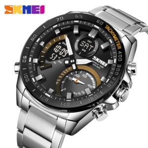 SKMEI 1889 Multifunctional Dual Display Watch Men Countdown Chronograph LED Light Stainless Steel - Silver/Black