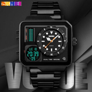 SKMEi 1392 Multifunction Digital Analog Square Stainless Steel Fashion Watch For Men - Black