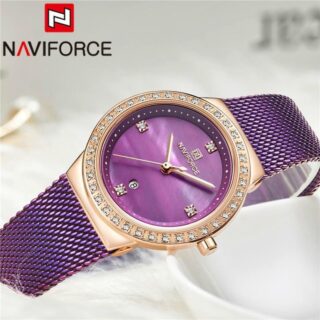 NAVIFORCE NF5005 Date Function Mesh Analog Ladies Watch - Purple